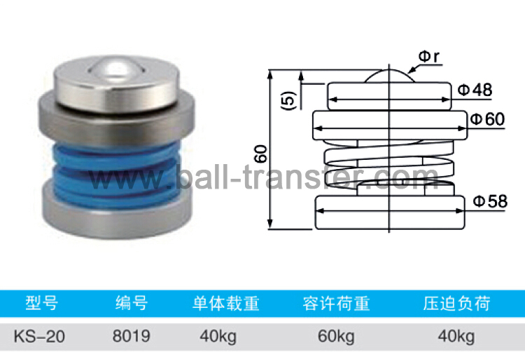 KS-20 Mold Tools Handling Outer Spring Shock Loading Protection Ball Transfer Unit