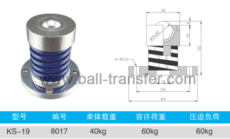 KS-19 External Outer Spring Shock Absorb Hevi-Load Ball Transfer Unit