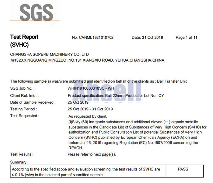 SGS REACH Ball Transfer